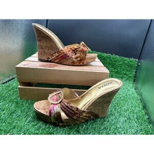 SODA Wedge Heels- Gold/Cork/Floral-Size 10W